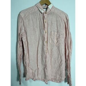 Tommy Bahama Relax Mens Large Pink White Striped 100% Linen Button Up Shirt